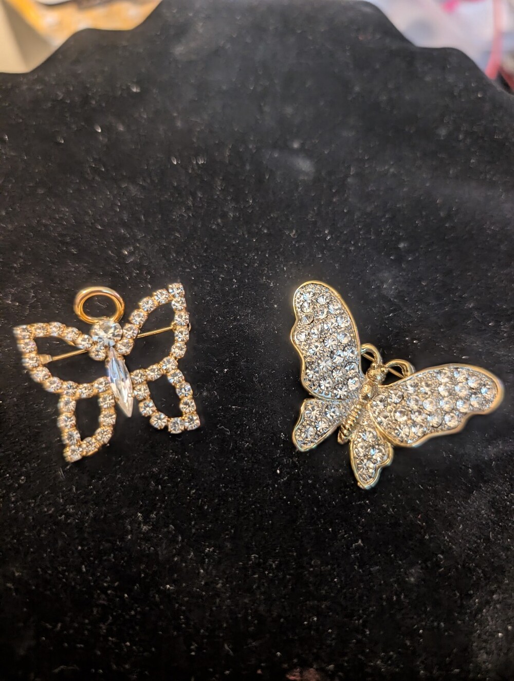 Pair Of Vintage Rhinestone Butterfly Brooches